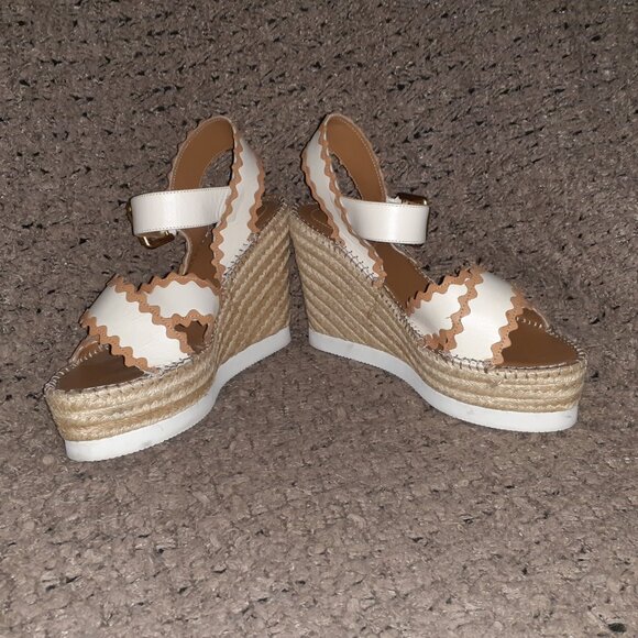 SEE BY CHLOÉ-Glyn Espadrille-Cream Leather w/Tan Trim-Sz 38-Near Mint - Picture 4 of 8